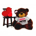4 feet big brown teddy bear wearing Best Mom in the world T-shirt